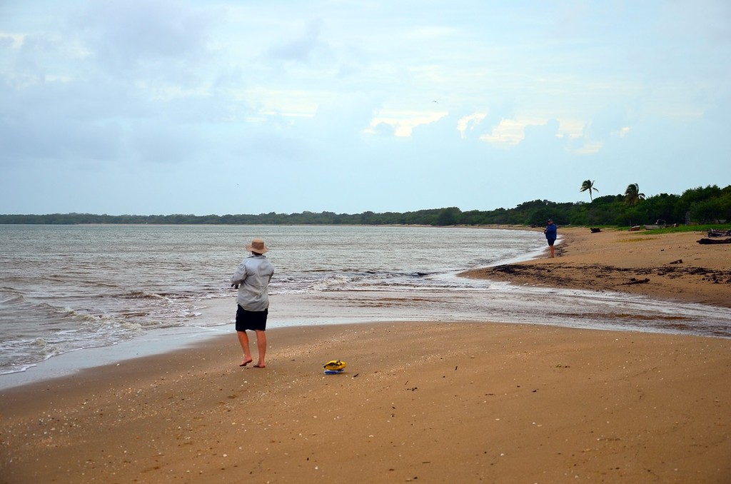 Drains are not always in creeks and headlands.  This drain was caused by recent floodwaters and was feeding down onto a beach near Weipa.  Barra were going ballistic at its mouth in less than a foot of water!  - Drains V Snags © Lee Brake